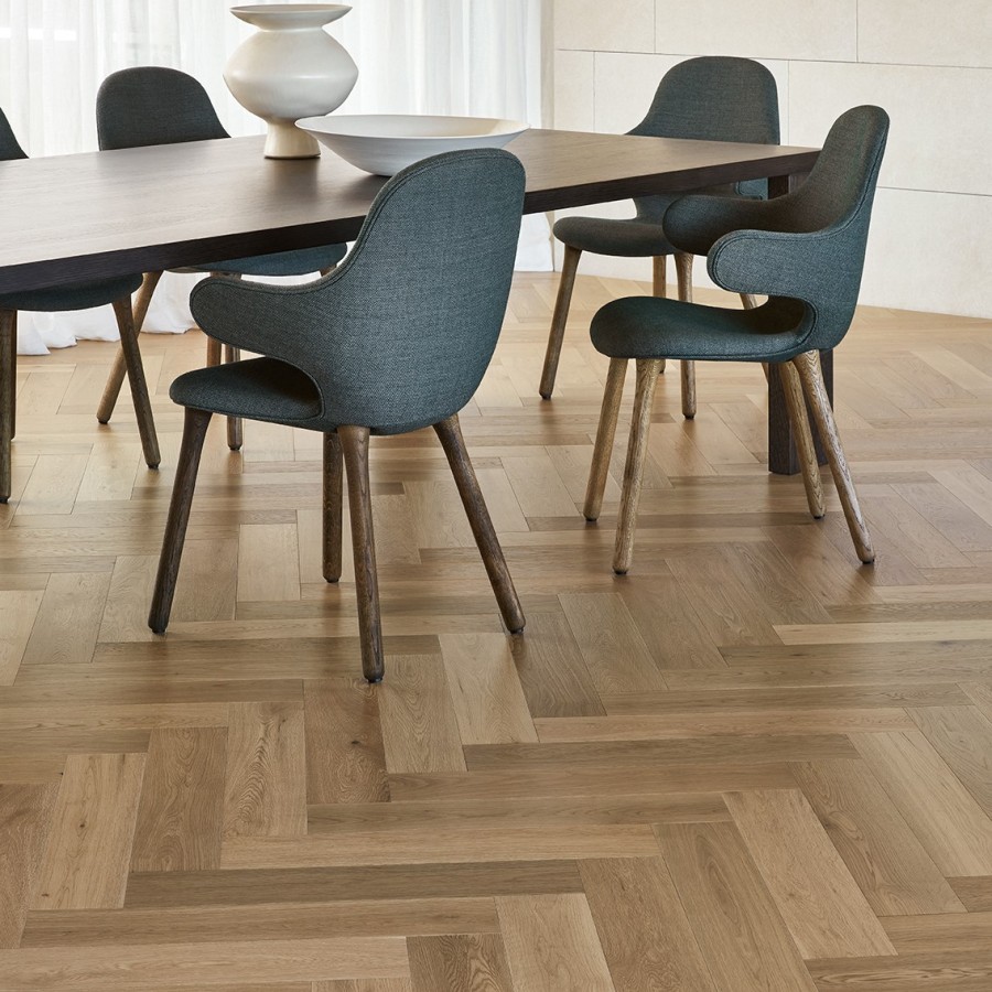 De Marque Oak Parquetry Herringbone Latte PreferenceFloors Mosman Latte dining